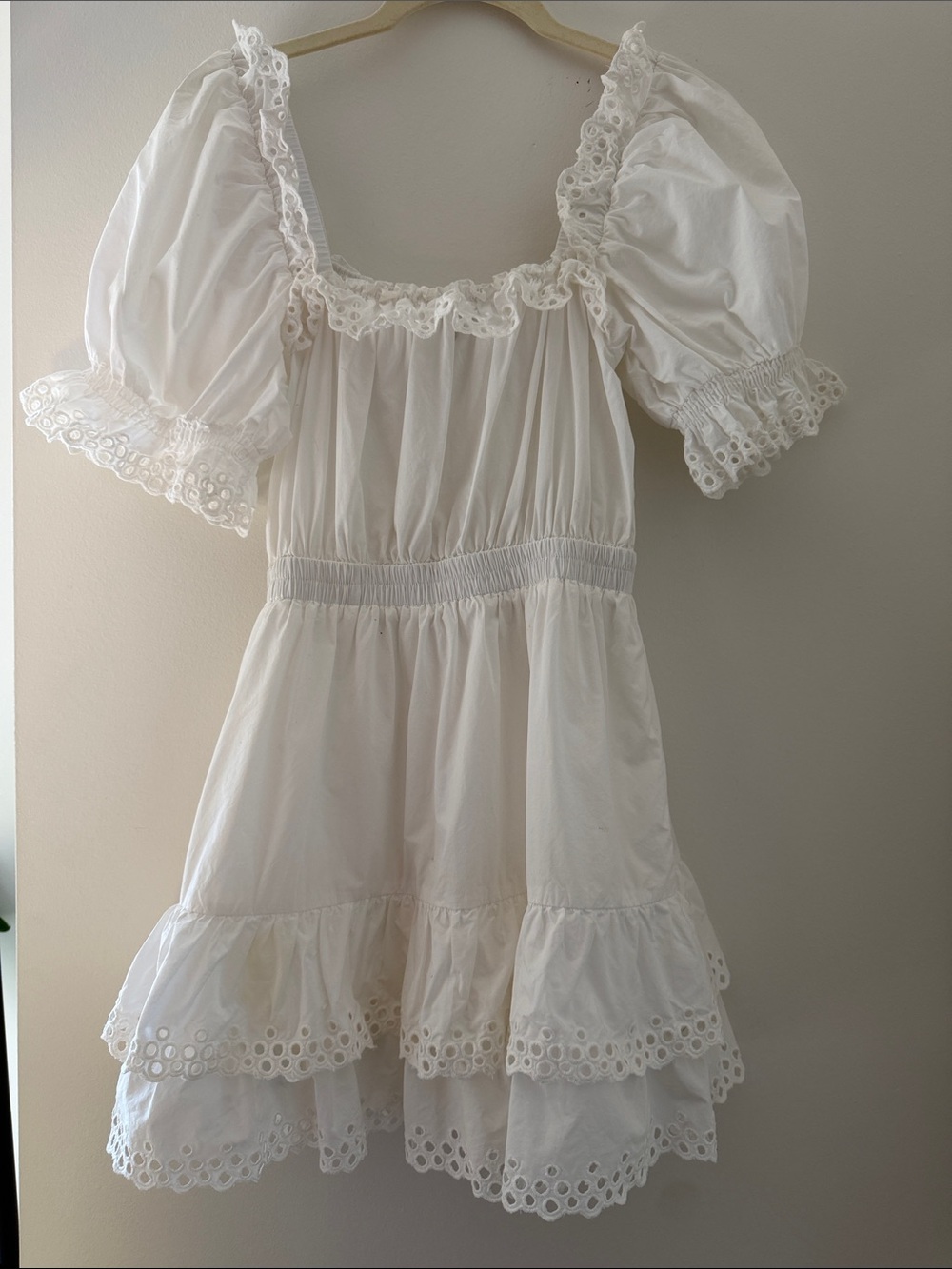 stellah White Eyelet Puff-Sleeve Dress